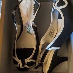 Black and White Peak Toe Sling Back Sandals